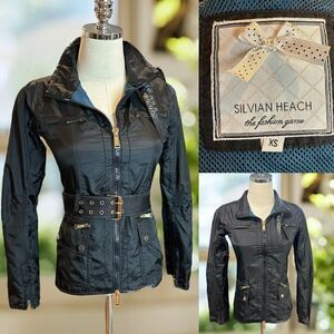 🔥 Silvian Heach Black Belted Moto Trench Coat Jacket Size XS